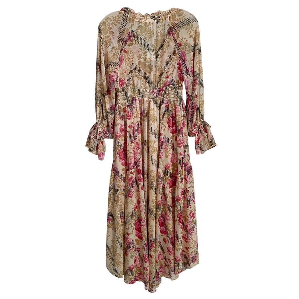 Free People Floral Maxi Dress Natural Combo V-Neck Smocked Waist Small OB2097030 - Picture 5 of 15